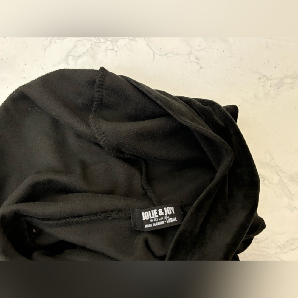 JOLIE & JOY Cropped Hoodie Sweater Womens L Velour Black Pullover Long Sleeve D2 - Picture 4 of 5